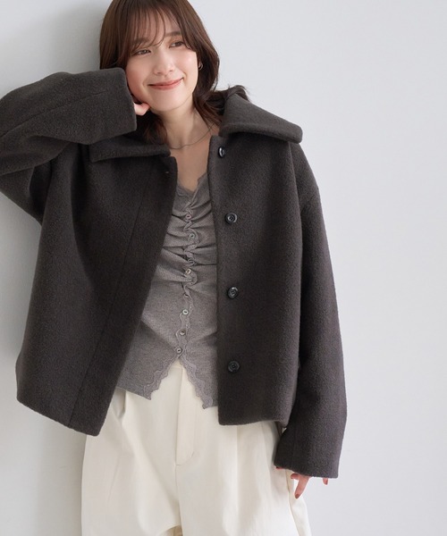 ROPE' PICNIC(ロペピクニック)の「ソフトブークレー ビックカラーコート(その他アウター・レディース・サックスブルー/チャコールグレー/キナリ・FREE)」の1枚目の写真
