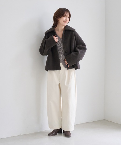 ROPE' PICNIC(ロペピクニック)の「ソフトブークレー ビックカラーコート(その他アウター・レディース・サックスブルー/チャコールグレー/キナリ・FREE)」の4枚目の写真