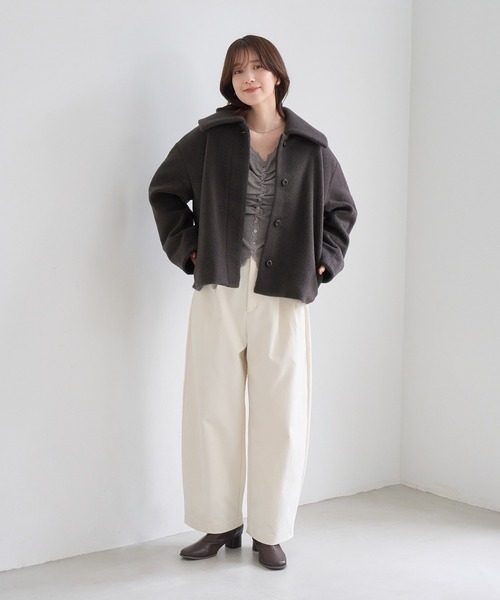 ROPE' PICNIC(ロペピクニック)の「ソフトブークレー ビックカラーコート(その他アウター・レディース・サックスブルー/チャコールグレー/キナリ・FREE)」の5枚目の写真