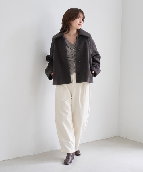 ROPE' PICNIC(ロペピクニック)の「ソフトブークレー ビックカラーコート(その他アウター・レディース・サックスブルー/チャコールグレー/キナリ・FREE)」の6枚目の写真