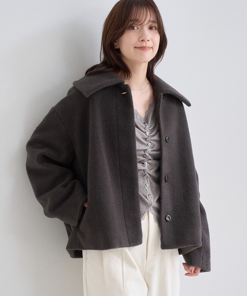 ROPE' PICNIC(ロペピクニック)の「ソフトブークレー ビックカラーコート(その他アウター・レディース・サックスブルー/チャコールグレー/キナリ・FREE)」の7枚目の写真