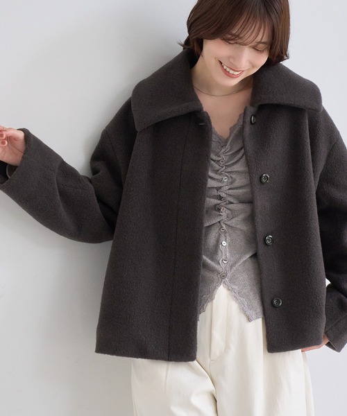 ROPE' PICNIC(ロペピクニック)の「ソフトブークレー ビックカラーコート(その他アウター・レディース・サックスブルー/チャコールグレー/キナリ・FREE)」の8枚目の写真