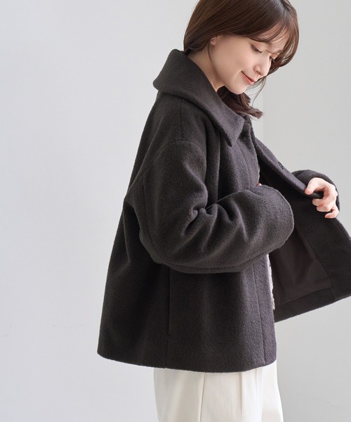 ROPE' PICNIC(ロペピクニック)の「ソフトブークレー ビックカラーコート(その他アウター・レディース・サックスブルー/チャコールグレー/キナリ・FREE)」の11枚目の写真