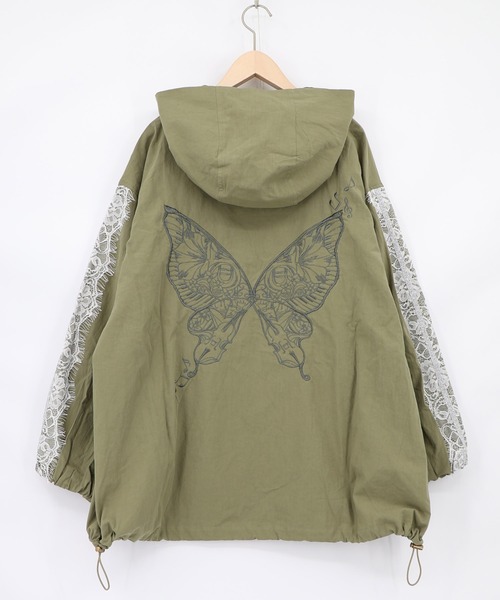 ScoLar(スカラー)の「563205:蝶刺繍レース マウンテンパーカー風ブルゾン(ブルゾン・レディース・ベージュ/カーキ/ブラック・M)」の3枚目の写真