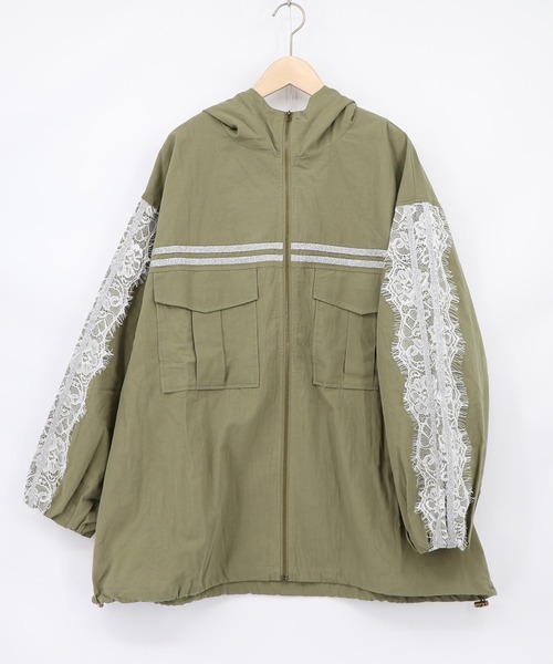 ScoLar(スカラー)の「563205:蝶刺繍レース マウンテンパーカー風ブルゾン(ブルゾン・レディース・ベージュ/カーキ/ブラック・M)」の12枚目の写真