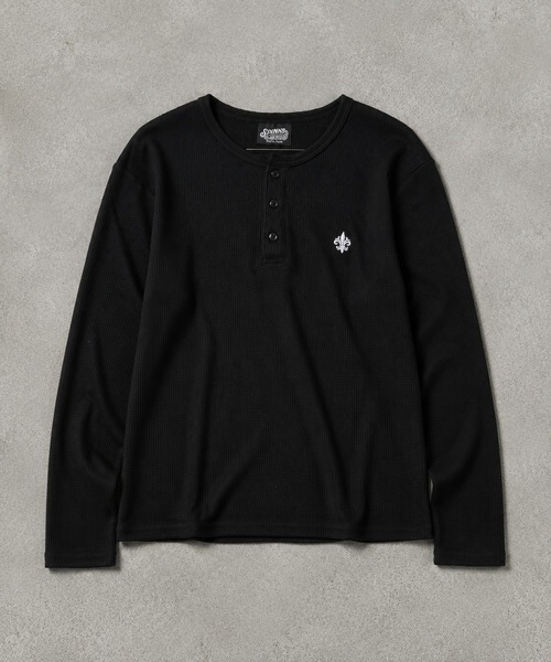 SPINNS(スピンズ)の「短丈ワッフルヘンリーネック長袖Tシャツ/サーマル/ワンポイントロゴ刺繍(Tシャツ/カットソー・メンズ・ブラック/ホワイト/ワイン/カモフラージュ・ONESIZE)」の7枚目の写真