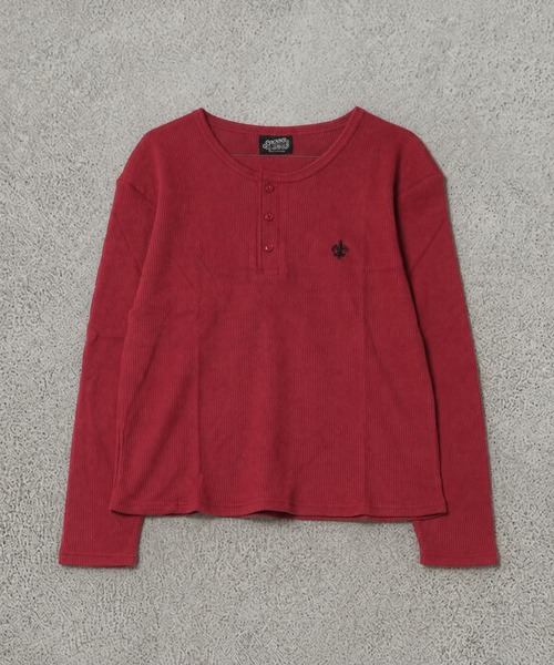 SPINNS(スピンズ)の「短丈ワッフルヘンリーネック長袖Tシャツ/サーマル/ワンポイントロゴ刺繍(Tシャツ/カットソー・メンズ・ブラック/ホワイト/ワイン/カモフラージュ・ONESIZE)」の8枚目の写真