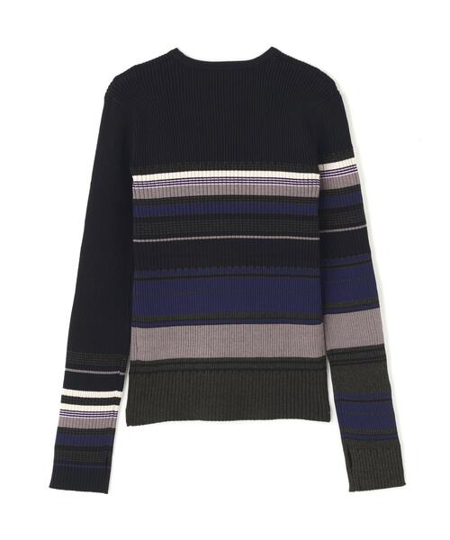 AULA AILA(アウラアイラ)の「AULA AILA/アウラアイラ/ASYMMETRY BORDER RIB KNIT(ニット/セーター・レディース・ブラック/ホワイト系2・0)」の3枚目の写真