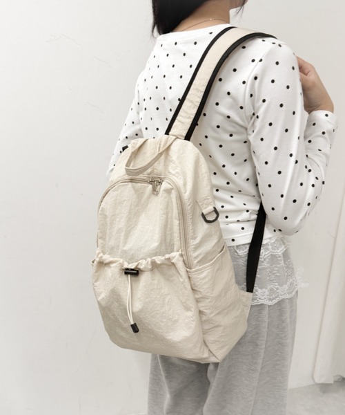 WEGO（ウィゴー）の「WEGO/ギャザーポケットライトバックパック（バックパック/リュック・レディース・グリーン系その他/アイボリー/ライム/ブラック/ライトグレー・FREE）」の14枚目の写真