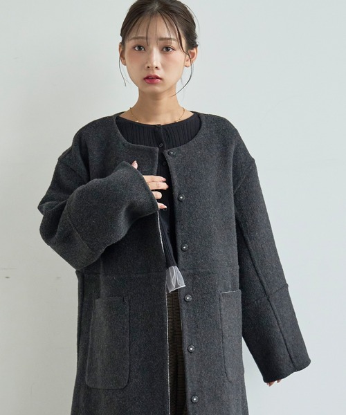 mil(ミル)の「リバー ノーカラーロングコート 【588237】(ノーカラーコート・レディース・チャコールグレー/ブラウン/アイボリー・XS/S)」の14枚目の写真