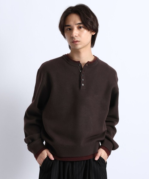 RAGEBLUE（レイジブルー）の「HENLEY NECK LAYERED KNIT/ヘンリーネックレイヤードニット（ニット/セーター・メンズ・ブラウン/ブラック/グレー・LARGE/MEDIUM）」の3枚目の写真