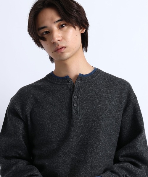 RAGEBLUE（レイジブルー）の「HENLEY NECK LAYERED KNIT/ヘンリーネックレイヤードニット（ニット/セーター・メンズ・ブラウン/ブラック/グレー・LARGE/MEDIUM）」の2枚目の写真