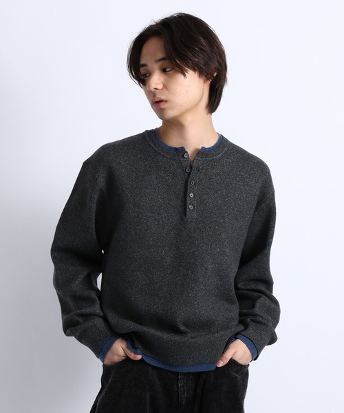 RAGEBLUE（レイジブルー）の「HENLEY NECK LAYERED KNIT/ヘンリーネックレイヤードニット（ニット/セーター・メンズ・ブラウン/ブラック/グレー・LARGE/MEDIUM）」の18枚目の写真