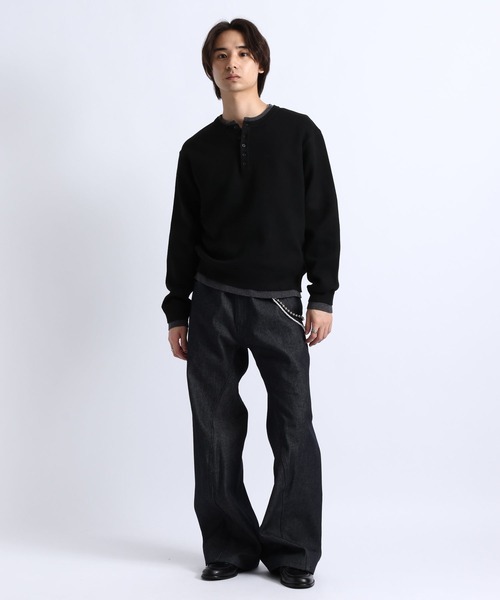 RAGEBLUE（レイジブルー）の「HENLEY NECK LAYERED KNIT/ヘンリーネックレイヤードニット（ニット/セーター・メンズ・ブラウン/ブラック/グレー・LARGE/MEDIUM）」の4枚目の写真