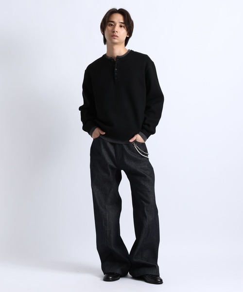 RAGEBLUE（レイジブルー）の「HENLEY NECK LAYERED KNIT/ヘンリーネックレイヤードニット（ニット/セーター・メンズ・ブラウン/ブラック/グレー・LARGE/MEDIUM）」の5枚目の写真