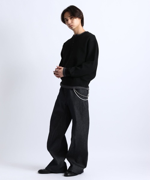 RAGEBLUE（レイジブルー）の「HENLEY NECK LAYERED KNIT/ヘンリーネックレイヤードニット（ニット/セーター・メンズ・ブラウン/ブラック/グレー・LARGE/MEDIUM）」の6枚目の写真