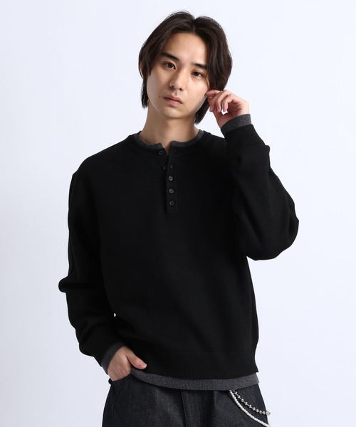 RAGEBLUE（レイジブルー）の「HENLEY NECK LAYERED KNIT/ヘンリーネックレイヤードニット（ニット/セーター・メンズ・ブラウン/ブラック/グレー・LARGE/MEDIUM）」の7枚目の写真