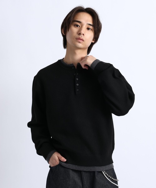 RAGEBLUE（レイジブルー）の「HENLEY NECK LAYERED KNIT/ヘンリーネックレイヤードニット（ニット/セーター・メンズ・ブラウン/ブラック/グレー・LARGE/MEDIUM）」の8枚目の写真