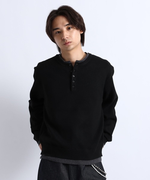 RAGEBLUE（レイジブルー）の「HENLEY NECK LAYERED KNIT/ヘンリーネックレイヤードニット（ニット/セーター・メンズ・ブラウン/ブラック/グレー・LARGE/MEDIUM）」の9枚目の写真