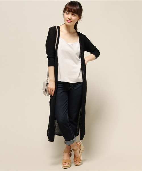 Noble（ノーブル）の「ギマコットン ドチガイテンジク ロングカーデ◆（カーディガン/ボレロ・レディース・ベージュ/ブラック・FREE）」の7枚目の写真