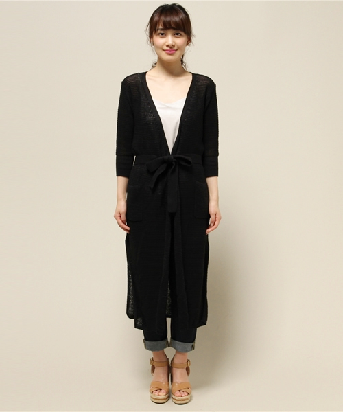 Noble（ノーブル）の「ギマコットン ドチガイテンジク ロングカーデ◆（カーディガン/ボレロ・レディース・ベージュ/ブラック・FREE）」の12枚目の写真