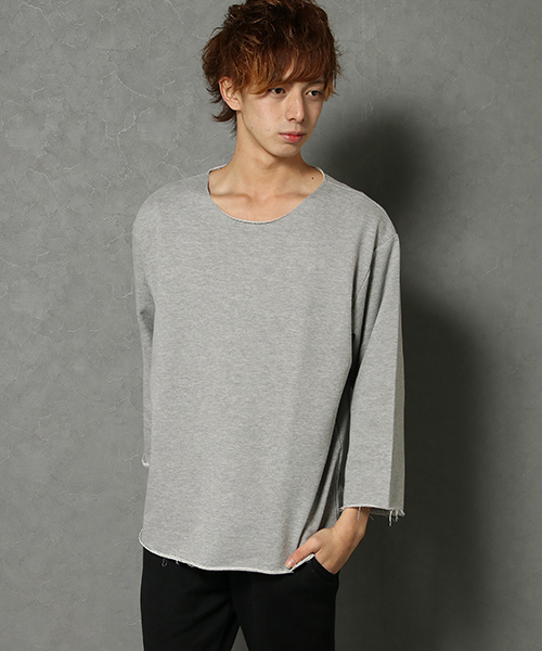 VENCEEXCHANGE（ヴァンスエクスチェンジ）の「裏毛カットオフ８分袖CNPO（Tシャツ/カットソー・メンズ・ブラック/グレー/ブルー・L/M）」の2枚目の写真