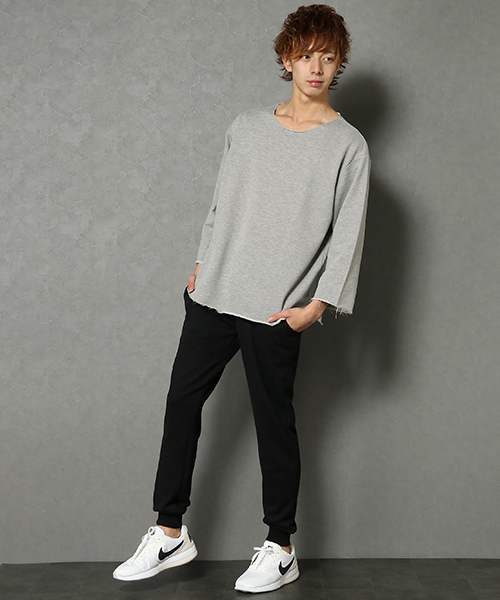 VENCEEXCHANGE（ヴァンスエクスチェンジ）の「裏毛カットオフ８分袖CNPO（Tシャツ/カットソー・メンズ・ブラック/グレー/ブルー・L/M）」の4枚目の写真