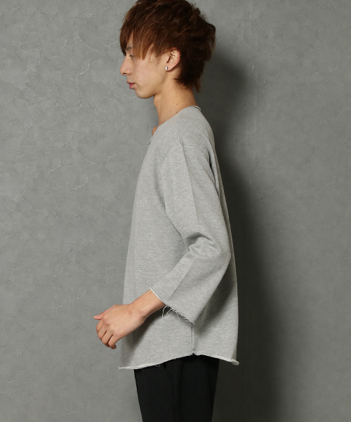 VENCEEXCHANGE（ヴァンスエクスチェンジ）の「裏毛カットオフ８分袖CNPO（Tシャツ/カットソー・メンズ・ブラック/グレー/ブルー・L/M）」の5枚目の写真