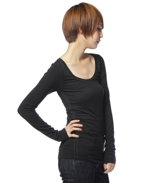 UNDER BAR moussy(アンダーバーマウジー)の「レーヨンBASICU NC L/S(Tシャツ/カットソー・レディース・トップグレー/ブラック/ベージュ/ホワイト/ネイビー・3/1/2)」の6枚目の写真