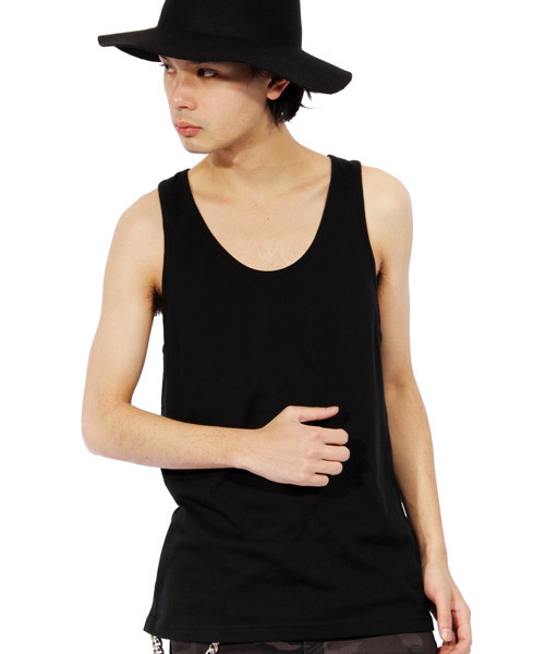 ８(eight)（エイト）の「無地 タンクトップ ノースリーブ 国産  （タンクトップ・メンズ・ブラック/ホワイト・LARGE/MEDIUM）」の2枚目の写真