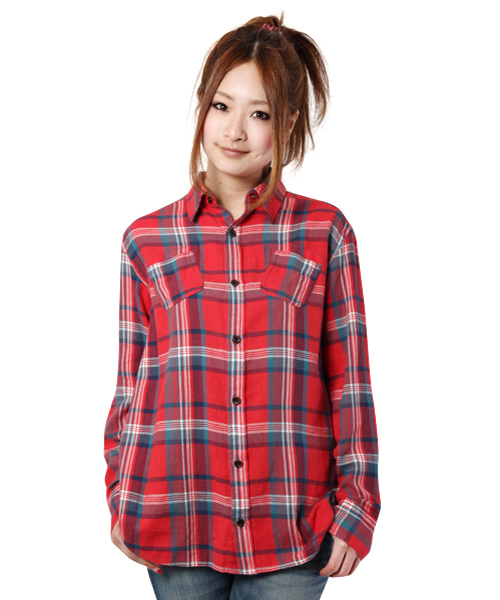 X-girl（エックスガール）の「FLANNEL PLAID SHIRT（シャツ/ブラウス・レディース・ブラック/ネイビー/レッド・1/2）」の3枚目の写真