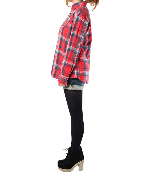 X-girl（エックスガール）の「FLANNEL PLAID SHIRT（シャツ/ブラウス・レディース・ブラック/ネイビー/レッド・1/2）」の4枚目の写真