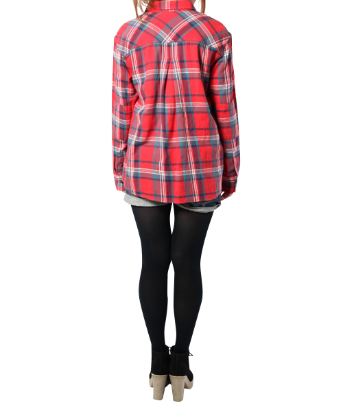 X-girl（エックスガール）の「FLANNEL PLAID SHIRT（シャツ/ブラウス・レディース・ブラック/ネイビー/レッド・1/2）」の5枚目の写真