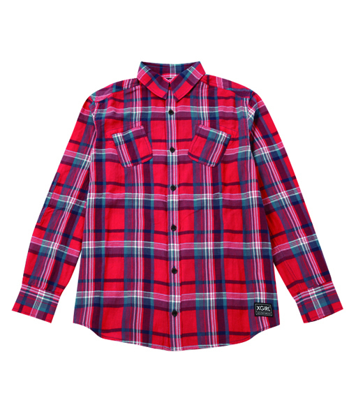 X-girl（エックスガール）の「FLANNEL PLAID SHIRT（シャツ/ブラウス・レディース・ブラック/ネイビー/レッド・1/2）」の7枚目の写真