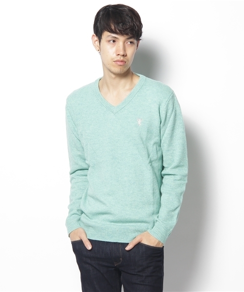 coen（コーエン）の「ラムウールVネックプルオーバー（ニット/セーター・メンズ・ピンク/レッド/ブラウン/ブラック/グレー/ターコイズブルー・LARGE/X-LARGE/SMALL/MEDIUM）」の5枚目の写真