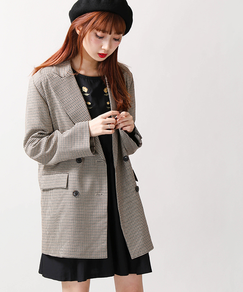 WEGO(ウィゴー)の「WEGO/レトロチェックオーバージャケット(テーラードジャケット・レディース・ブラウン系その他3/ブラウン系その他2/レッド系その他2/グレー系その他2・FREE)」の2枚目の写真