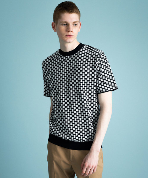 UNITED TOKYO（ユナイテッドトウキョウ）の「小紋柄ショートスリーブニット（ニット/セーター・メンズ・ベージュ/ネイビー/パープル・1/2/3）」の15枚目の写真