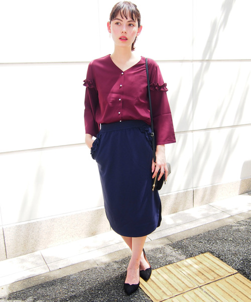 PICCIN（ピッチン）の「前後2wayパールボタンブラウス（シャツ/ブラウス・レディース・ベージュ/ネイビー/ワイン・MEDIUM）」の11枚目の写真