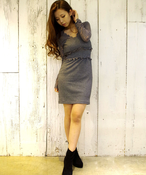 Delyle Noir デイライルノアール の ウエストシャーリングレースワンピース ワンピース Wear