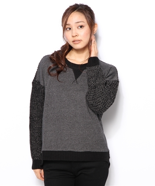 B:MING by BEAMS（ビーミングバイビームス）の「ビーミング by ビームス / 裏毛コンビプルオーバー（ニット/セーター・レディース・グレー/ブラック・ONE SIZE）」の2枚目の写真