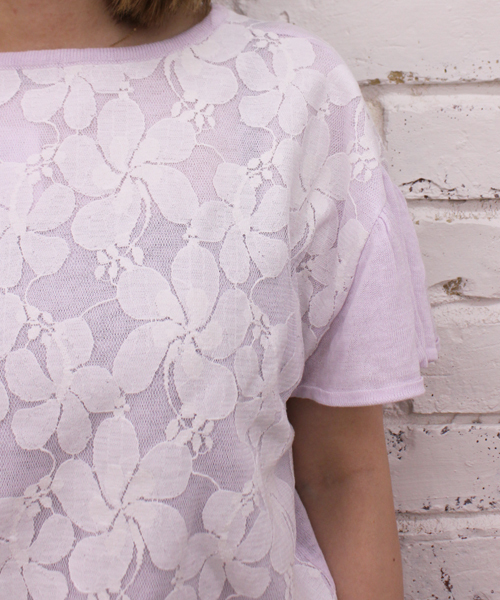 mystic（ミスティック）の「フレア袖レース切替プルオーバー（Tシャツ/カットソー・レディース・オフホワイト/グリーン/ネイビー/ラベンダー/グレー・ﾌﾘ-）」の8枚目の写真