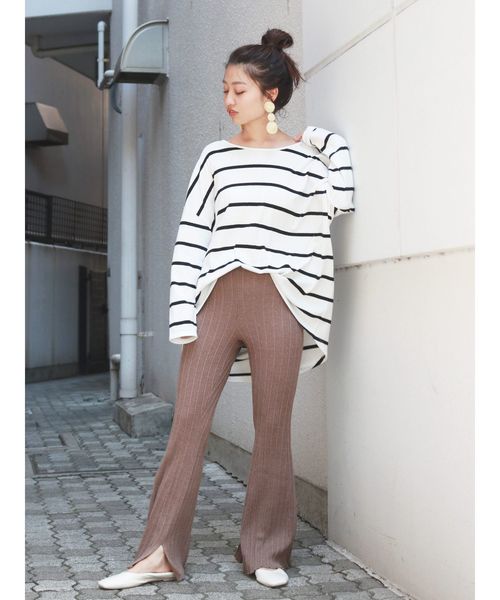 Ungrid（アングリッド）の「カラーボーダーロングスリーブTee（Tシャツ/カットソー・レディース・ベージュ/ライトグレー/オフホワイト/パープル・FREE）」の10枚目の写真