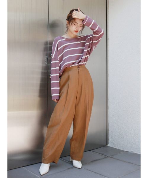 Ungrid（アングリッド）の「カラーボーダーロングスリーブTee（Tシャツ/カットソー・レディース・ベージュ/ライトグレー/オフホワイト/パープル・FREE）」の12枚目の写真