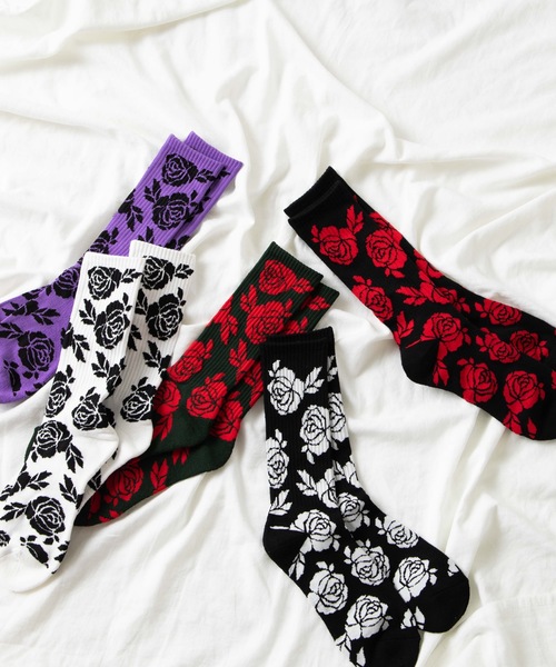 WEGO（ウィゴー）の「WEGO/バラパターンソックス（ソックス/靴下・メンズ・パープル/ホワイト/ブラック/ブラック系その他/グリーン・FREE）」の12枚目の写真