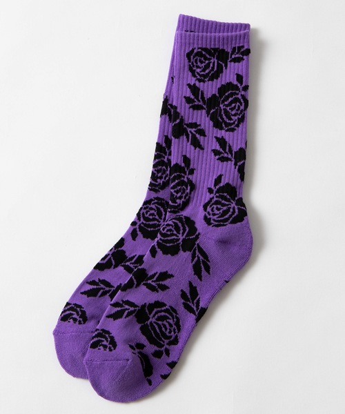 WEGO（ウィゴー）の「WEGO/バラパターンソックス（ソックス/靴下・メンズ・パープル/ホワイト/ブラック/ブラック系その他/グリーン・FREE）」の9枚目の写真