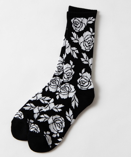 WEGO（ウィゴー）の「WEGO/バラパターンソックス（ソックス/靴下・メンズ・パープル/ホワイト/ブラック/ブラック系その他/グリーン・FREE）」の6枚目の写真