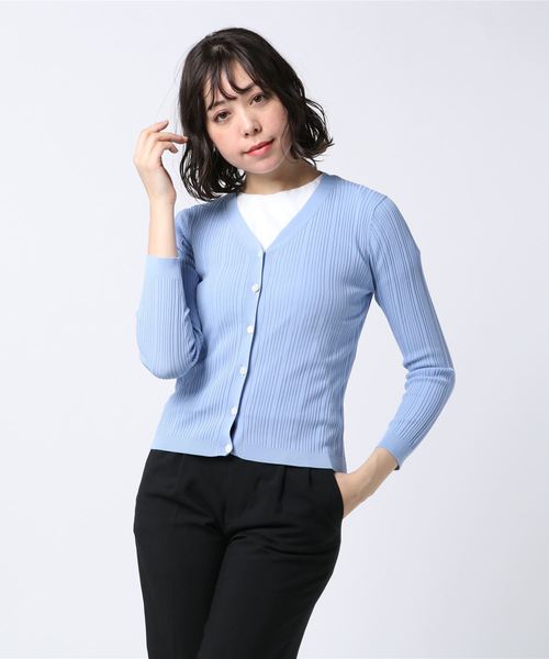 NOLLEY’S Sophi(ノーリーズソフィ)の「14GランダムリブVネックカーディガン(ニット/セーター・レディース・サーモンピンク/ライトブルー/アイボリー/ブラウン・38/36)」の7枚目の写真