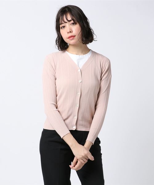 NOLLEY’S Sophi(ノーリーズソフィ)の「14GランダムリブVネックカーディガン(ニット/セーター・レディース・サーモンピンク/ライトブルー/アイボリー/ブラウン・38/36)」の8枚目の写真