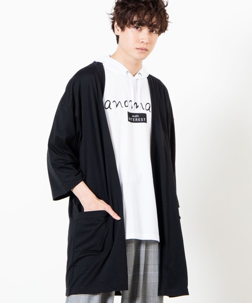 WEGO（ウィゴー）の「WEGO/ノーカラー7分袖ロングカーディガン（カーディガン/ボレロ・メンズ・ブラック/ネイビー/ベージュ・LARGE/MEDIUM/SMALL）」の2枚目の写真