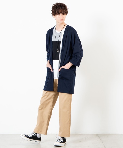 WEGO（ウィゴー）の「WEGO/ノーカラー7分袖ロングカーディガン（カーディガン/ボレロ・メンズ・ブラック/ネイビー/ベージュ・LARGE/MEDIUM/SMALL）」の21枚目の写真